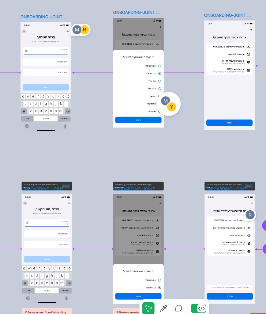 Figma screens for add partner: invitee details, relationship selection, who can be added